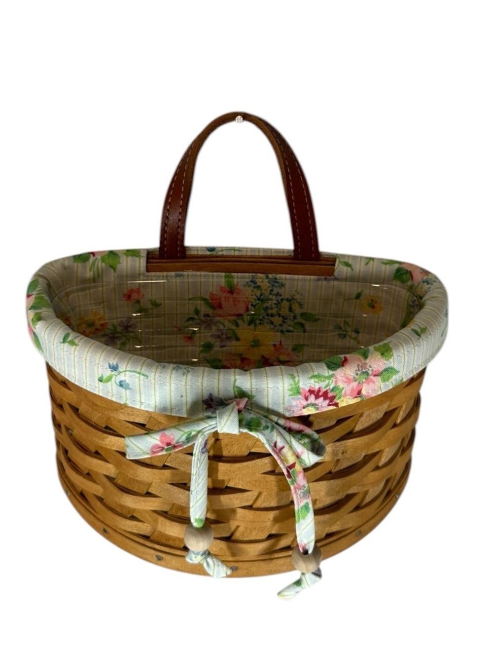 LONGABERGER 2006 Small Scalloped Pocket Hanging Basket Floral & Plastic Liner - Picture 2 of 9